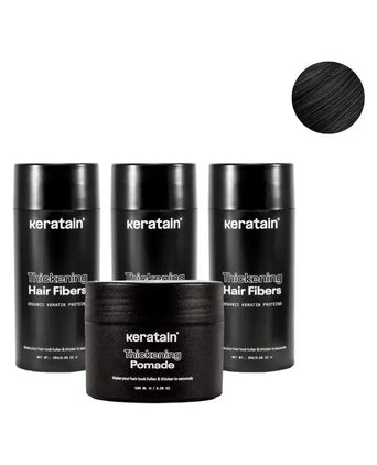 3x Keratain hårfibre + gratis Keratain pomade - Svart (25 gr) 3x Keratain hair fibers + free Keratain pomade – Black (25 gr) - Hairgivers