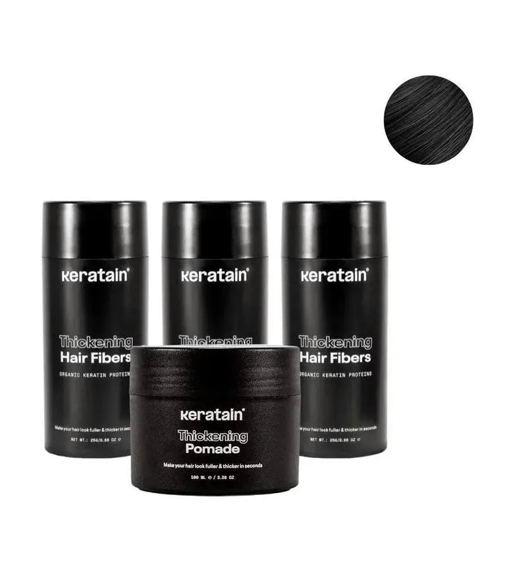 3x Keratain hair fibers + free Keratain pomade – Black (25 gr) - Hairgivers
