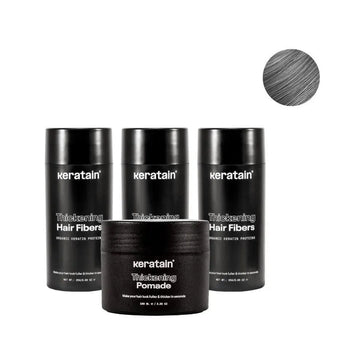 3x Keratain hair fibers + free Keratain pomade – Gray (25 gr) 3x Keratain hair fibers + free Keratain pomade – Gray (25 gr) - Hair Growth Specialist