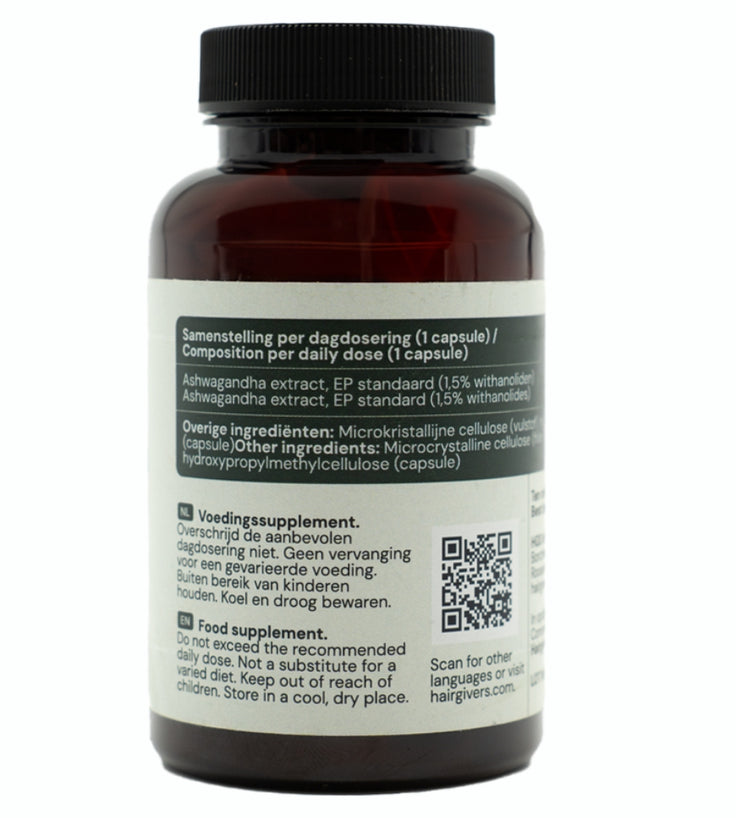 Hairgivers Suplemento de Ashwagandha 500 mg | 120 cápsulas (vegano)