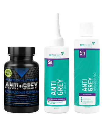 Absonutrix cápsulas anti-cinzento + Neofollics sérum e champô anti-cinzento Absonutrix anti-grey capsules + Neofollics anti-grey serum & shampoo - Hairgivers