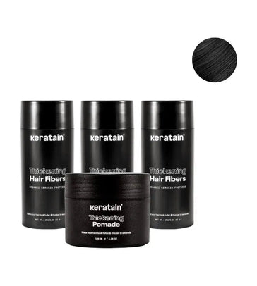 3x Keratain hårfibre + gratis Keratain pomade - Svart (25 gr) 3x Keratain hair fibers + free Keratain pomade – Black (25 gr) - Hairgivers
