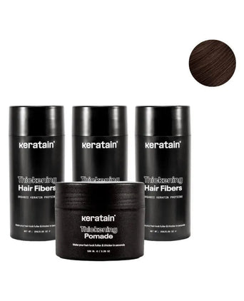 3x Keratain hair fibers + free Keratain pomade – Dark brown (25 gr) - Hair Growth Specialist