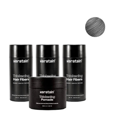 3x Keratain hårfibre + gratis Keratain pomade - Grå (25 gr) 3x Keratain hair fibers + free Keratain pomade – Gray (25 gr) - Hairgivers