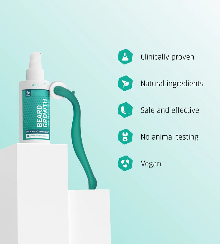 4x Neofollics serum för skäggtillväxt + gratis skäggrulle