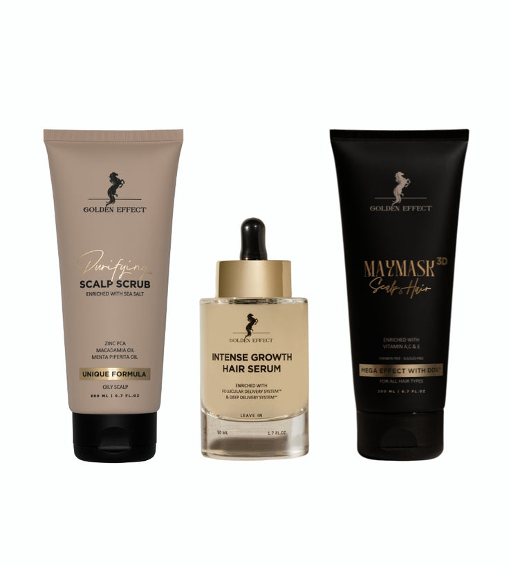 Golden Effect Serum + Maske + Skrubb (fet hodebunn)