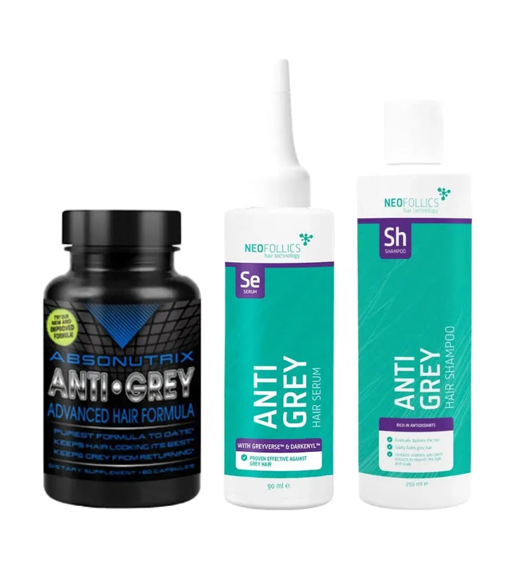 Absonutrix anti-grey capsules + Neofollics anti-grey serum & shampoo - Hairgivers