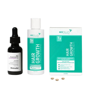 Minimalistyczne serum na porost włosów + szampon i tabletki Neofollics